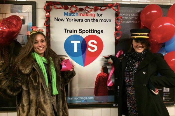 Kady Grant and Erika Christensen unveil a Train Spottings ad (Courtesy of Kady Grant)