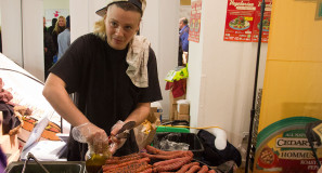 Marina Benedetto, 31, sells her vegan hot dogs at the NY Vegetarian Food Festival. (Asha Mahadevan/NYCityLens)