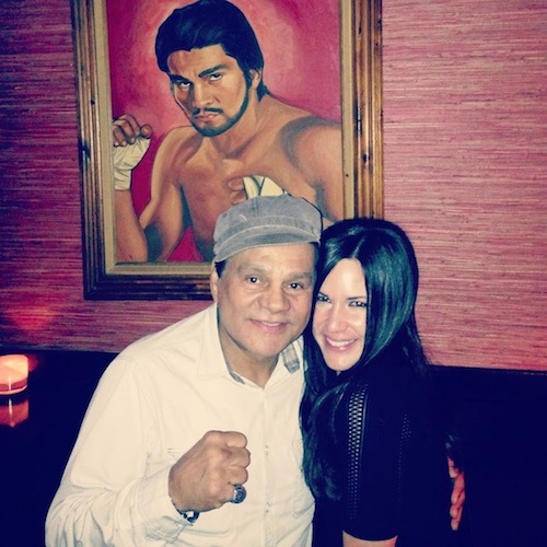 Monica Zaldivar with former boxer Roberto Duran. Victor and Duran were best friends. Photo credit: Victor's Cafe, October 2013.