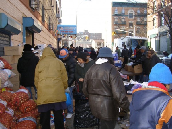 In an undated photo, residents from the South Bronx stop to receive food from the pantry at Word of Life International, a local church and nonprofit.