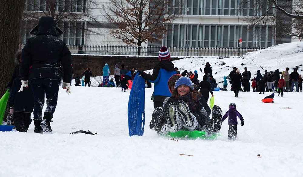 The hills in St. Nicholas Park in Harlem is one of the most popular spots in New York City for sledding.