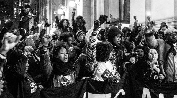 The young activists behind "Millions March NYC" gathered at NYPD Headquarters in Manhattan on December 13th, 2014, Manhattan to protest police brutality. (photo by Tess Owen)