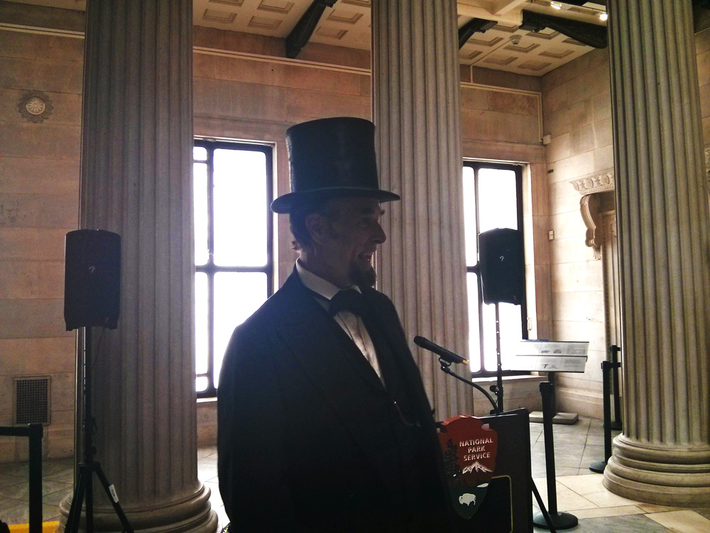 Fritz Klein re-enacts Abraham Lincoln at a performance commemorating his 150th death anniversary.