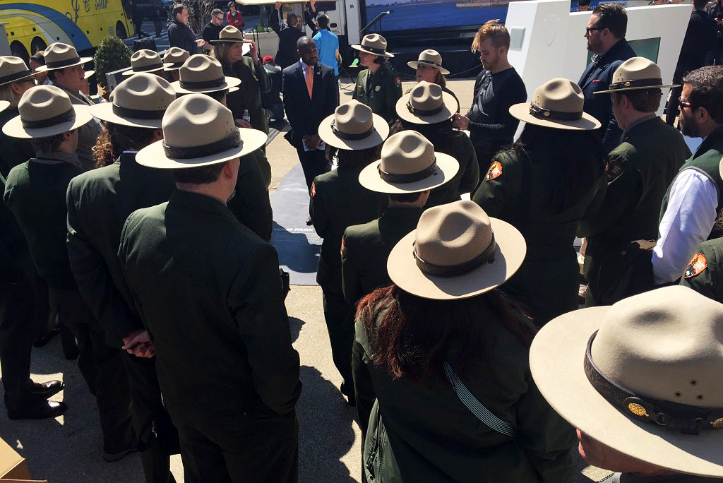 National Park rangers gathered in Madison Square Park.
