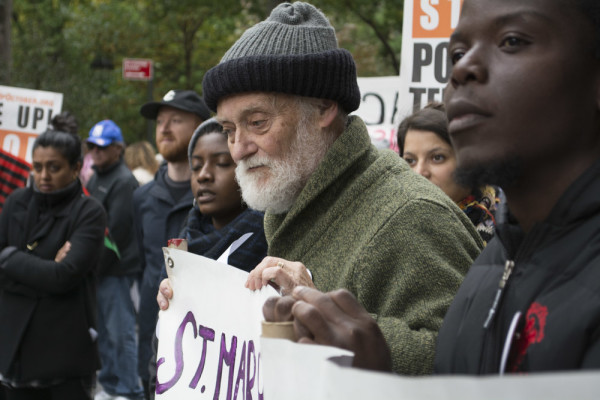 Jim White, a lawyer for psychiatric patients in Harlem, before the Rise Up October march in Manhattan on October 24, 2015.