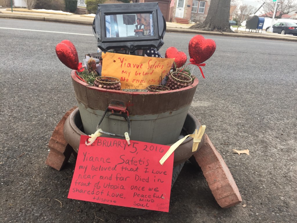 Safetis hand-made memorial outside 4705 Utopia Parkway