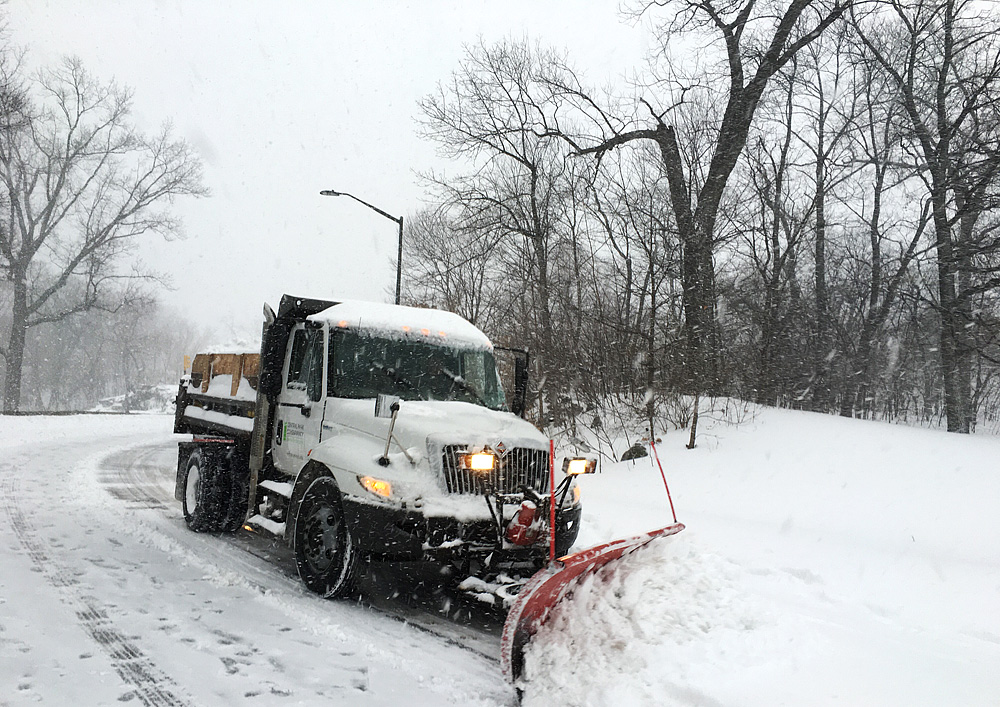 A snow plow cleared a road in Central Park during Jonas. Road salt is an essential tool for keeping roads safe in winter time, but many scientists and New Yorkers are concerned about its environmental costs. (Credit: Vicky Huang)