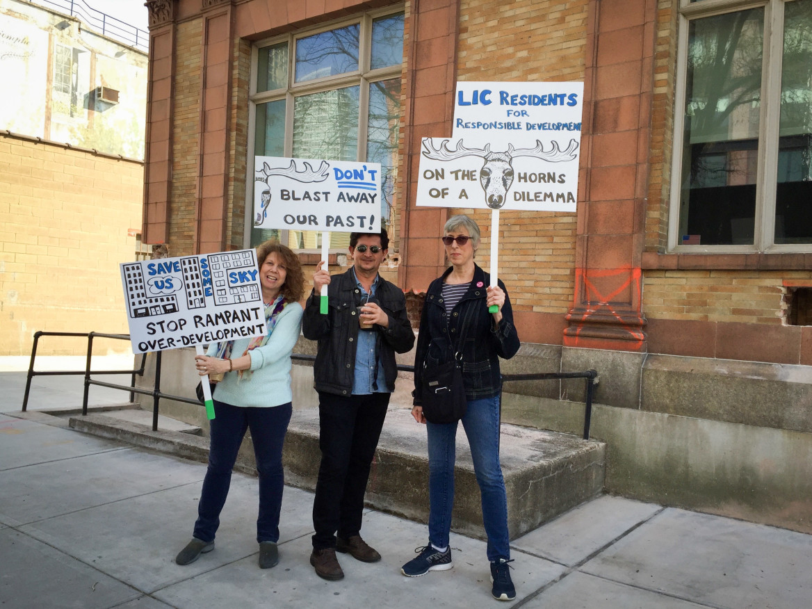 Residents and activists gather outside the Elks Lodge to protest the demolition of the Elks Lodge (Mary Kekatos)