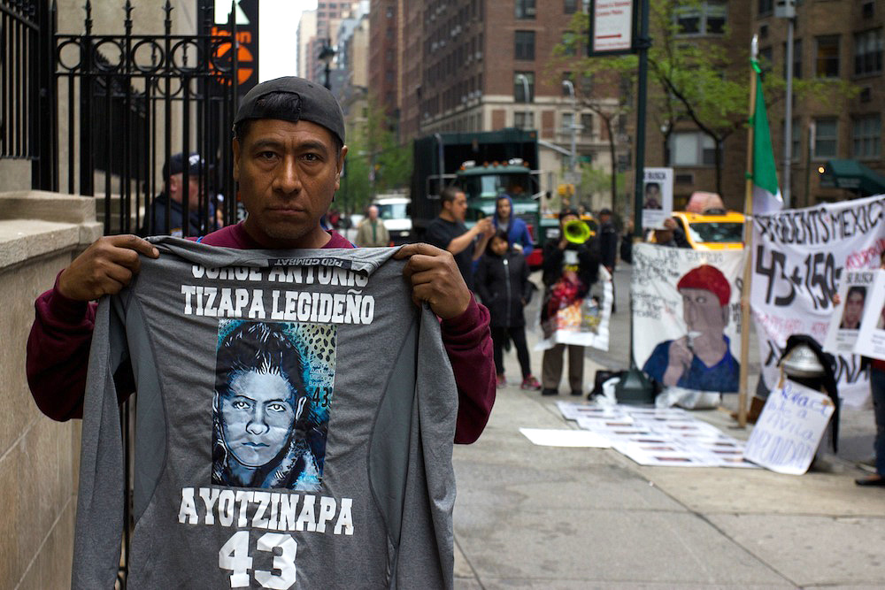 Antonio Tizapa, the father of one of the missing students, at a protest outside the Mexican consulate in New York. (Kyra Gurney)