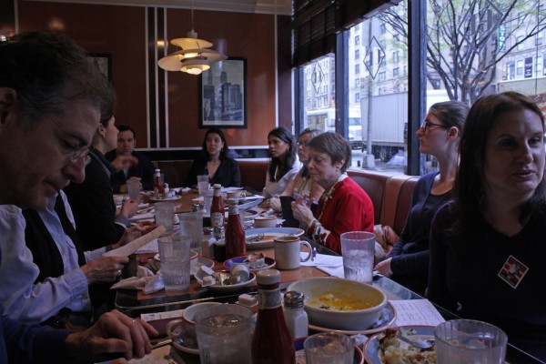 Hillary Clinton supporters talk politics at City Diner in Manhattan. 