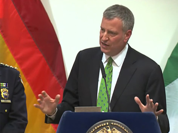 Mayor Bill de Blasio speaks at a March 3 conference, saying that people are turning to a different and 'less deadly weapon' after guns have been taken off the streets (NYC Mayor's Office)