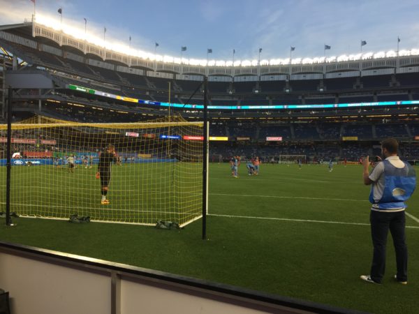 NYCFC warms up before a home match at Yankee Stadium