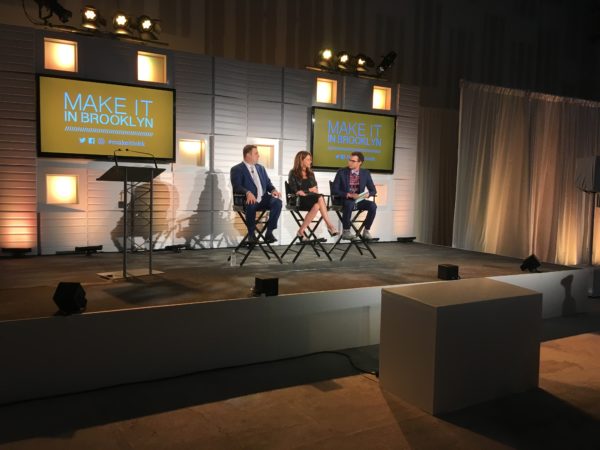 MaryAnne Gilmartin (center) spoke on a panel with Michael Stern of JDS Development Group (left), moderated by New York Times Journalist Matt Chaban (right). 