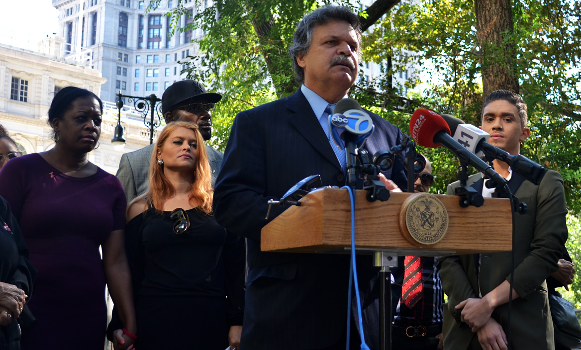 ssistant State Assembly Speaker Felix Ortiz (D-Brooklyn) speaks outside City Hall