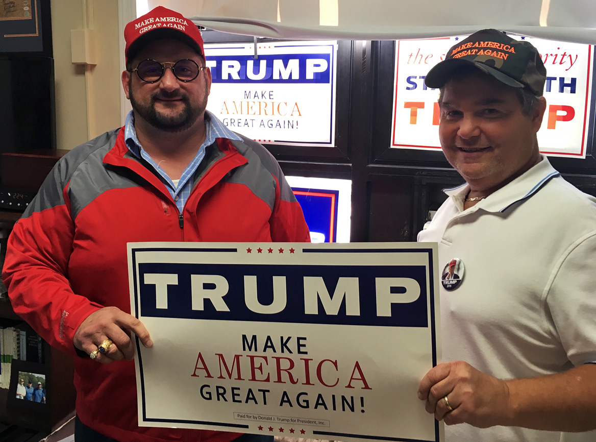 Richard Luthmann (left) and Bobby Zahn (right) show their support for Donald Trump. 