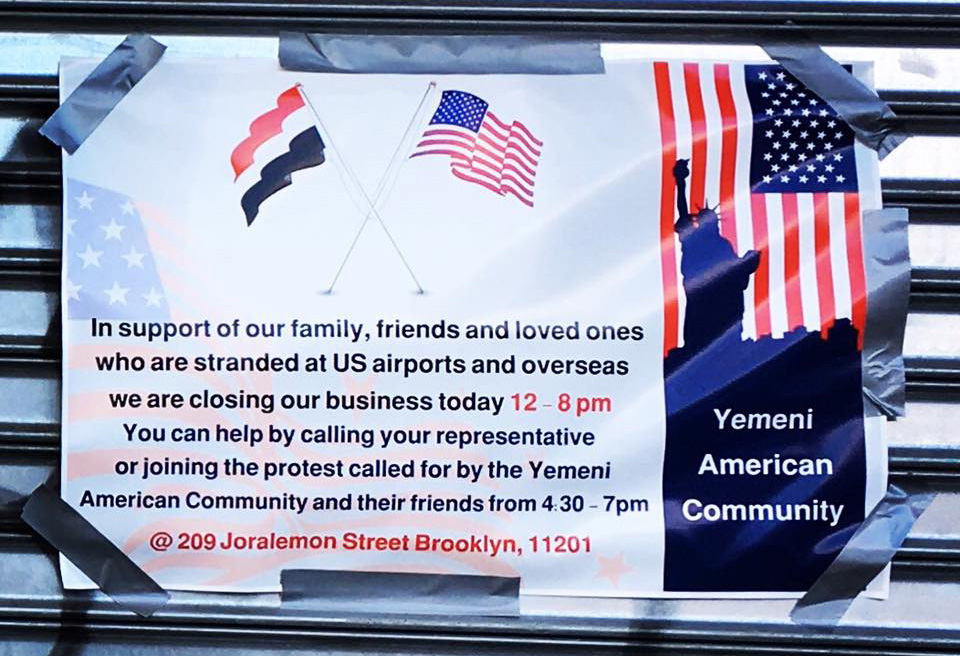 Golden Deli shows a closed sign on its storefront in solidarity with other Yemeni's participating in protests that took place on Feb 2, 2017.