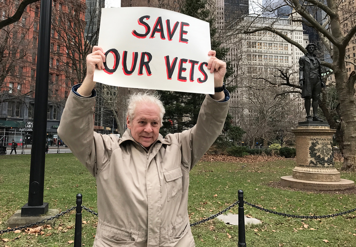 Over 40 veterans protested de Blasio's proposed budget at City Hall on Feb. 1 (Alexandria Bordas/NY City Lens)