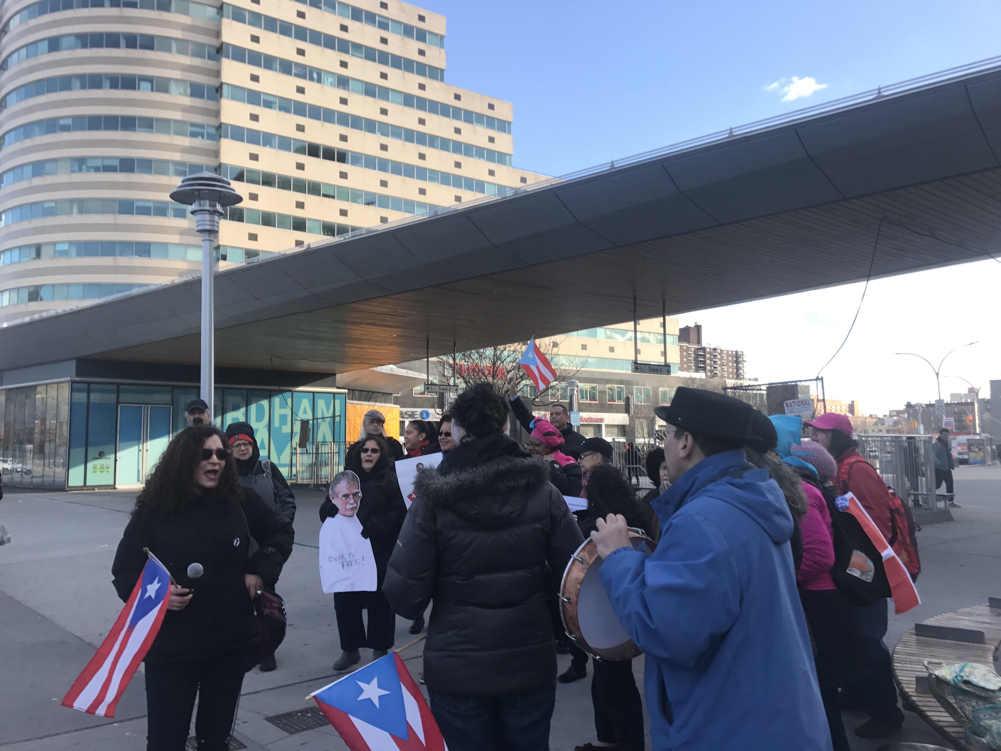 Activist group 35 Mujeres coming together at 1 Fordham Plaza