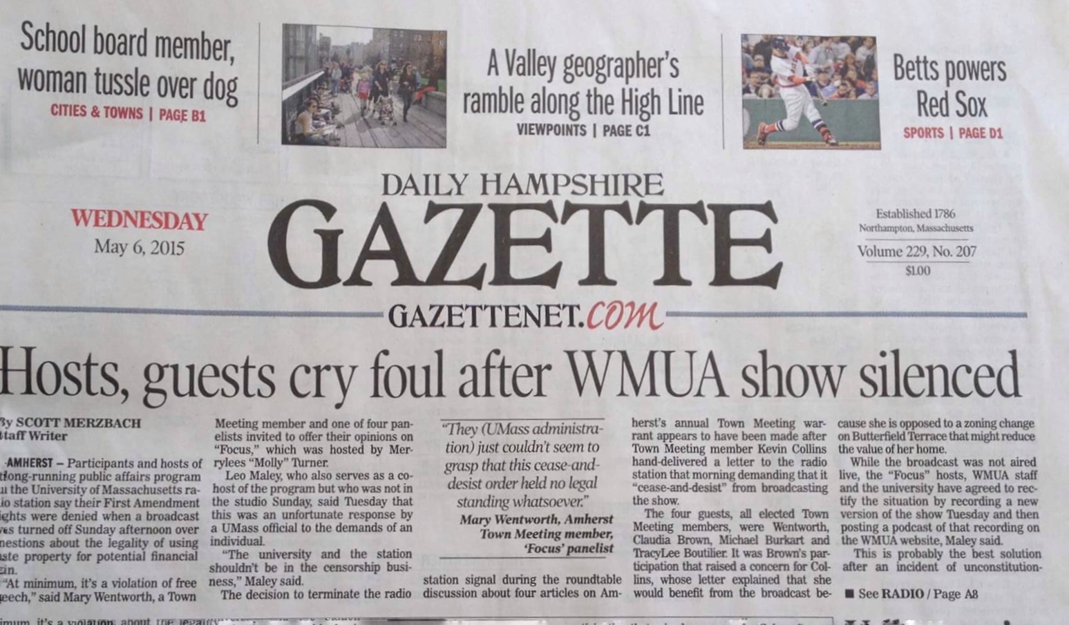 Daily Hampshire Gazette Front Page