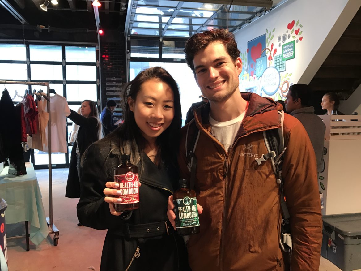 Olivia Lee and Adam Duflo enjoying fresh brewed Kombucha
