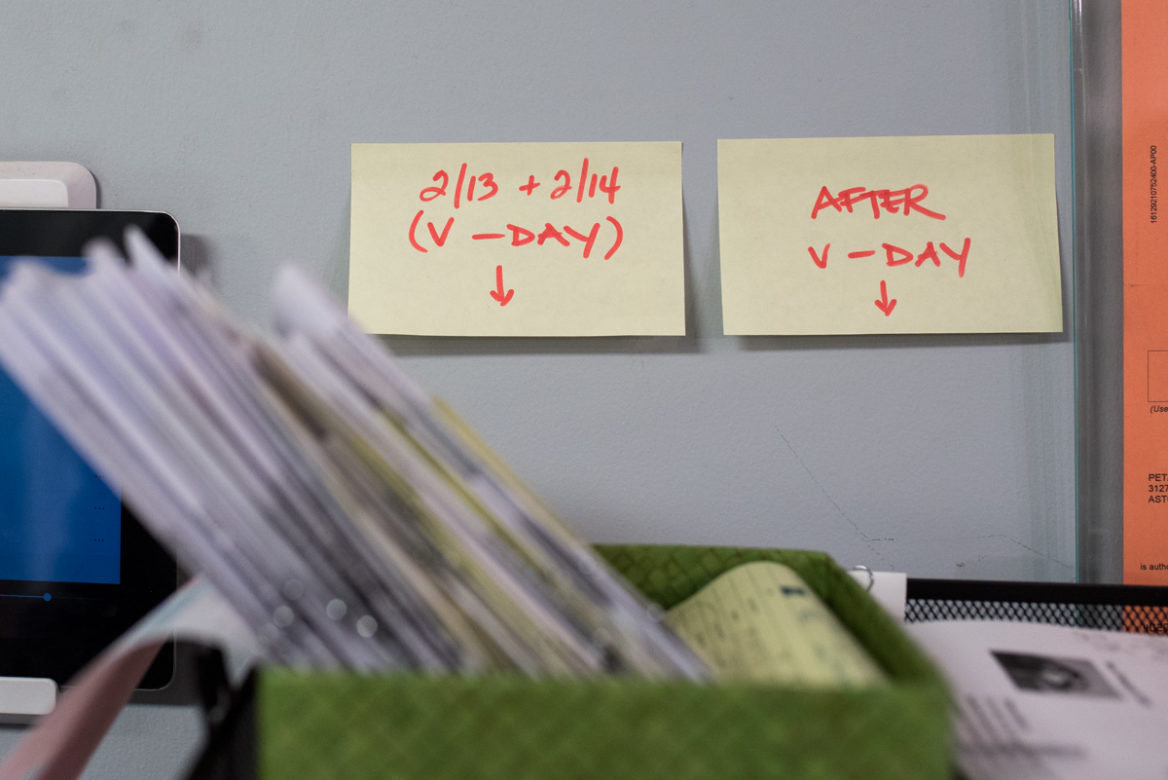 Post-it notes divide orders into two categories: during and after their busiest holiday season. (Angie Wang for NY City Lens)