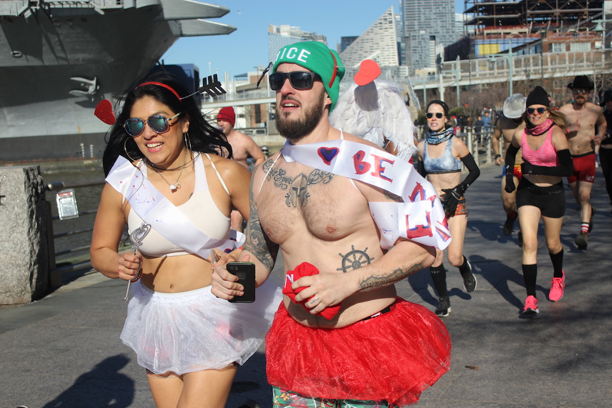 Cupid's Charity runners participate in undie run along the West Side Highway.