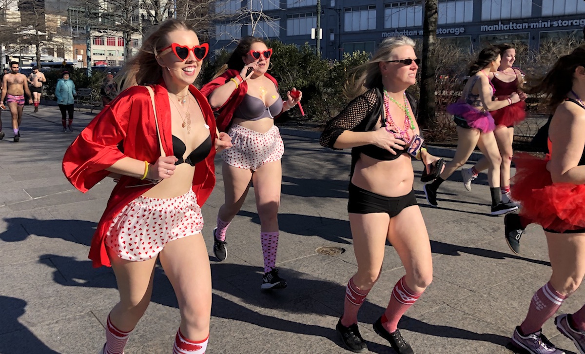 Jennifer McConnell runs with family in the Cupid's Undie Run.