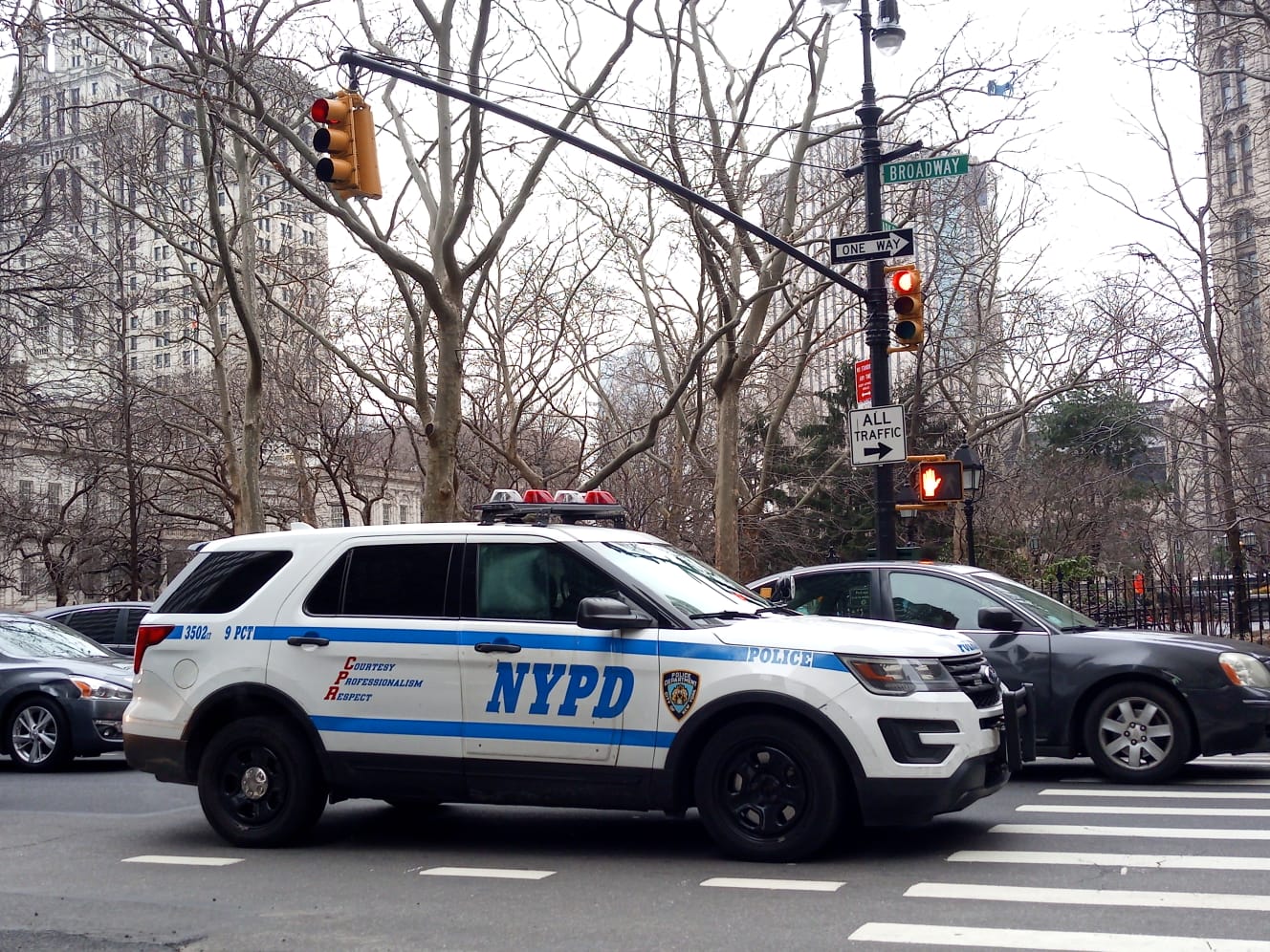 An NYPD car outside of City Hall on Thursday morning