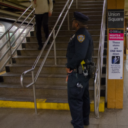 Police officer monitoring traffic at the Union Square Station