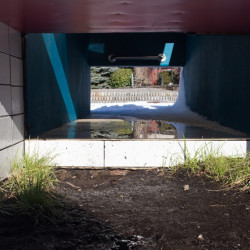 One of the open tunnels in McLain's sculpture, designed to prevent people from hiding inside the piece (Natasa Bansagi)