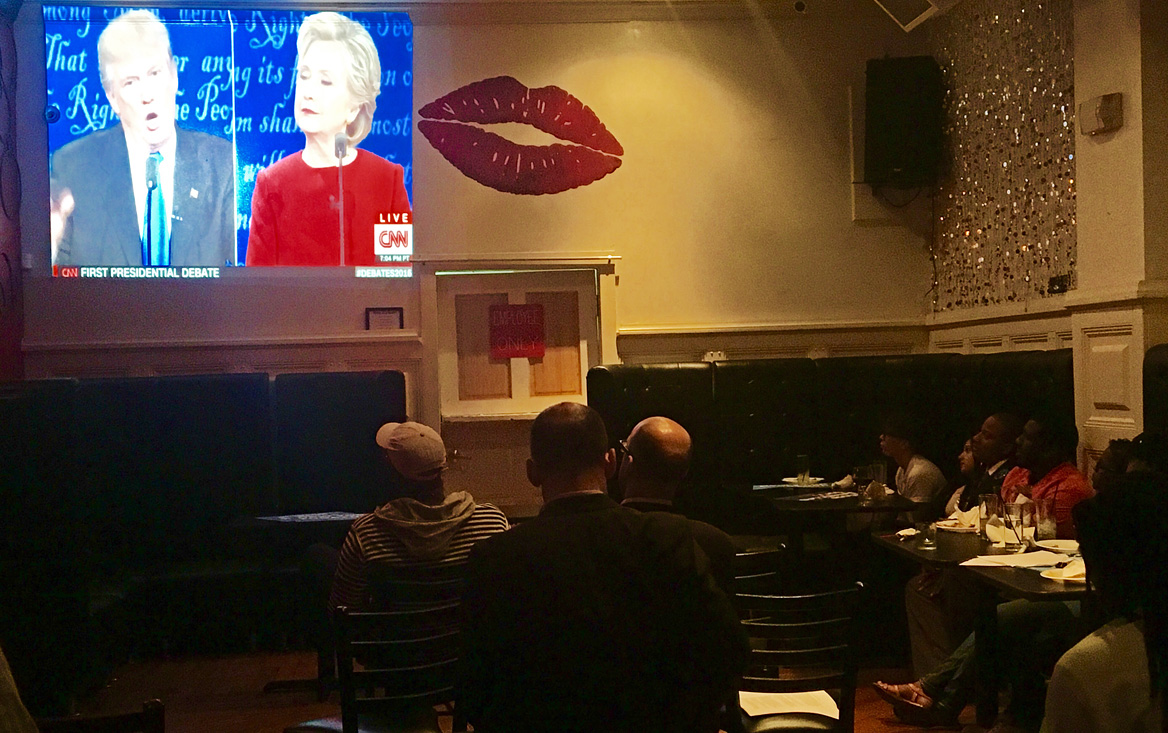 Members of the Bronx Young Democrats gather at Beso Lounge to watch the debates.