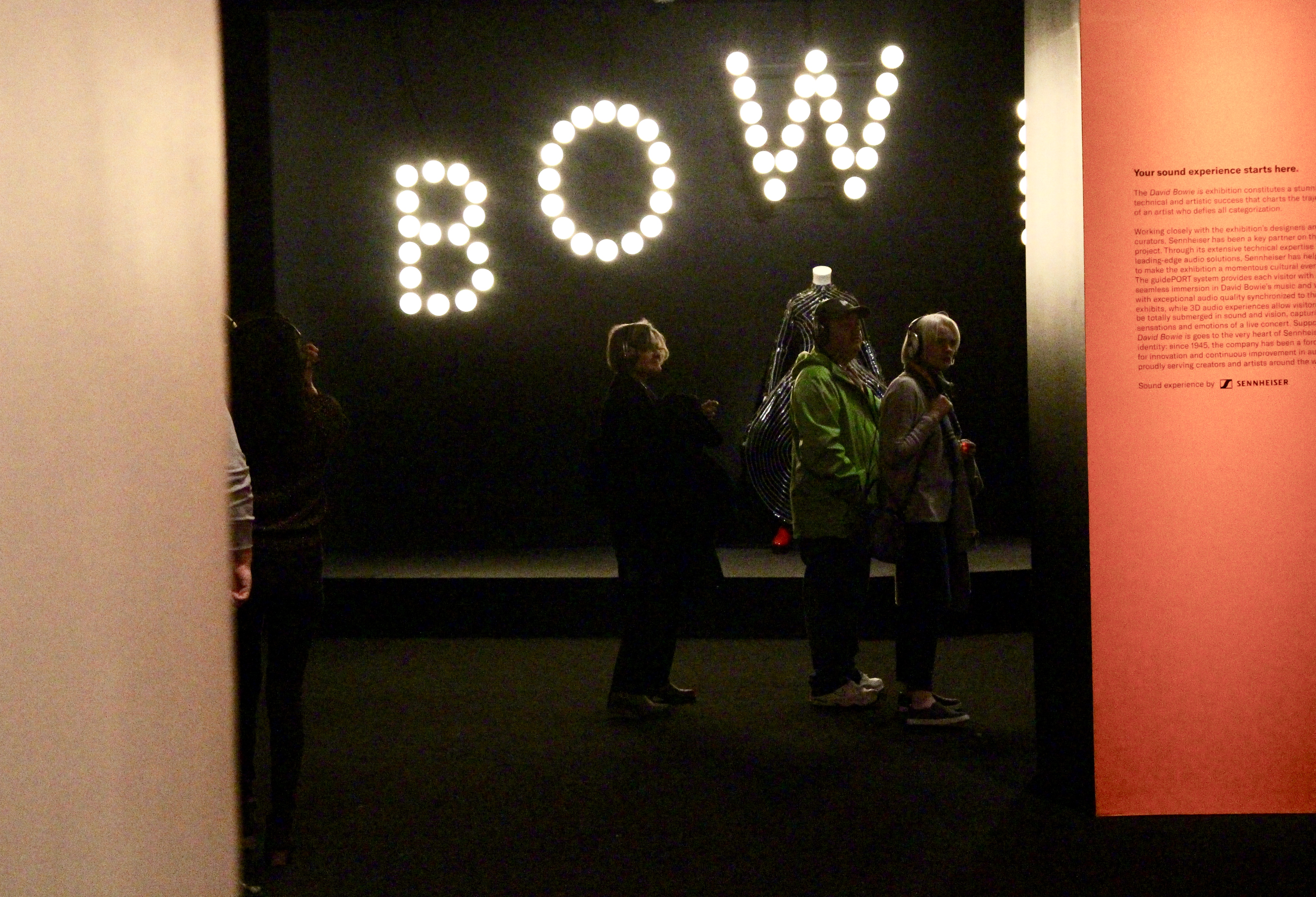 Giant 'Bowie' sign made of light bulbs.