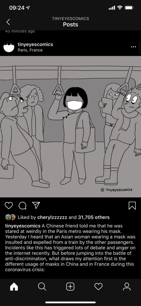 A comics describing the discrimination against Chinese people amid the outbreak of the coronavirus. / Screenshot by Yuntong Man