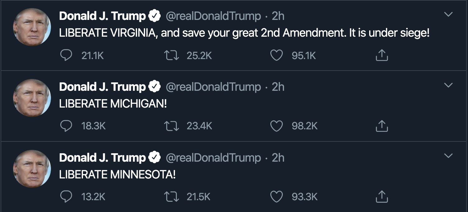 Trump Tweets "liberate"