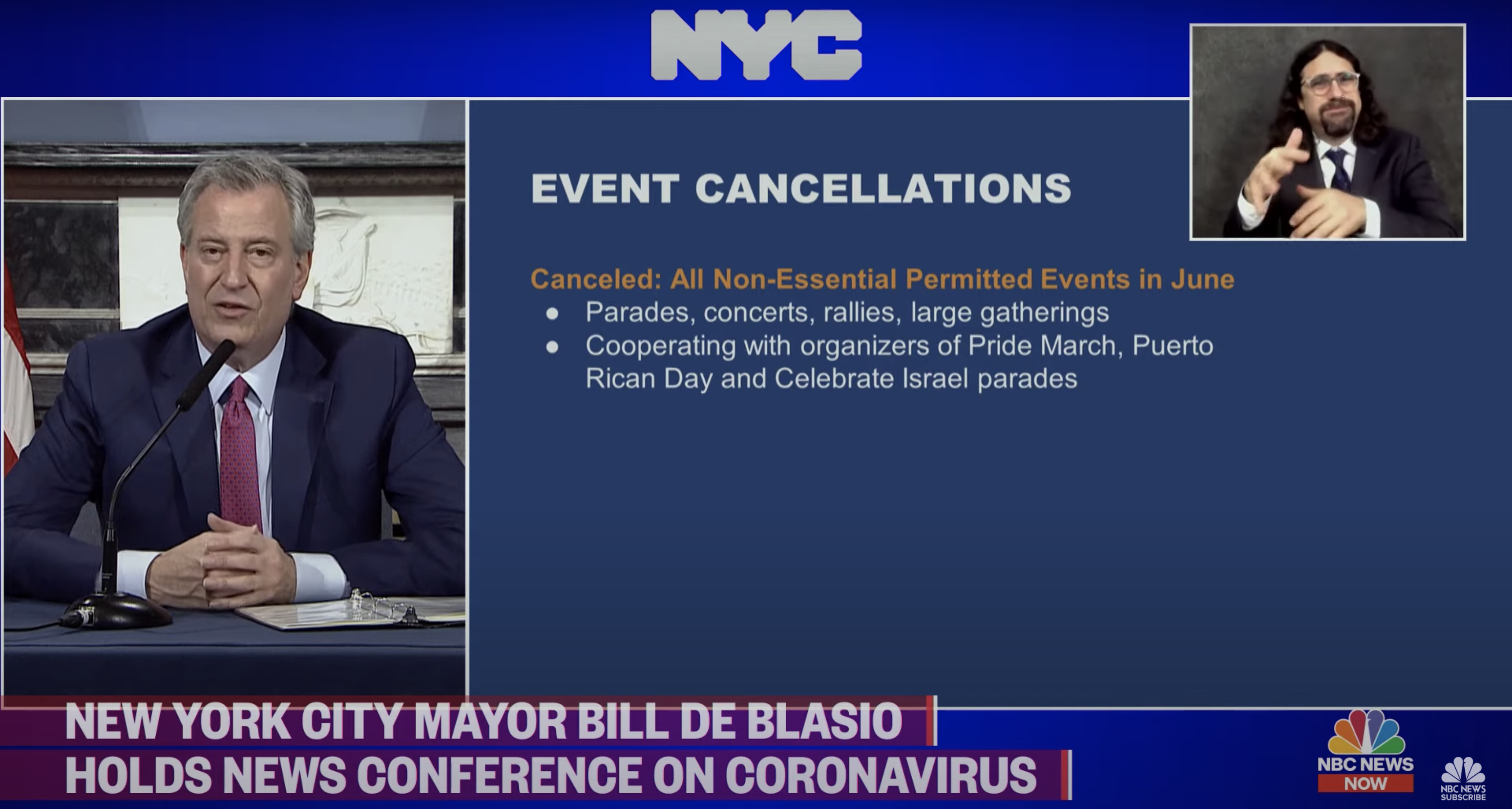de Blasio canceled events